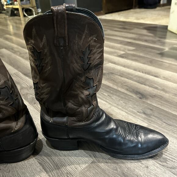 DAN POST Cowboy Western Boots Mens 12D 16809 Leather Black Brown Embroidery main image 8